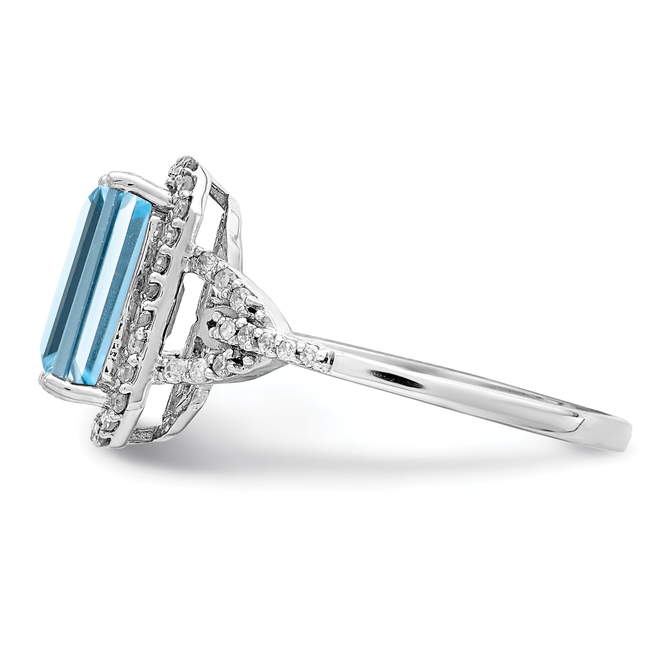 Sterling Silver Rhodium Diamond & Sky Blue Topaz Ring