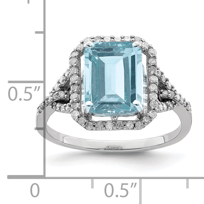 Sterling Silver Rhodium Diamond & Sky Blue Topaz Ring