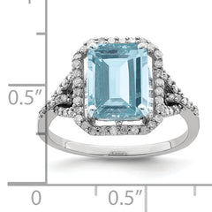 Sterling Silver Rhodium Diamond & Sky Blue Topaz Ring