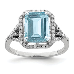 Sterling Silver Rhodium Diamond & Sky Blue Topaz Ring