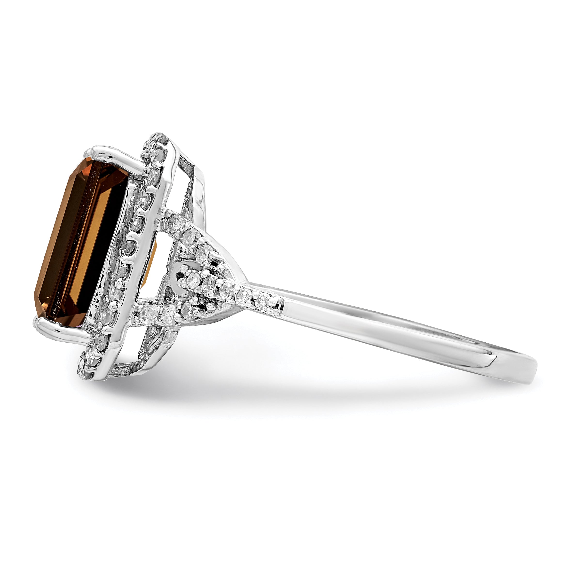 Sterling Silver Rhodium Octagonal Diamond & Smoky Quartz Ring