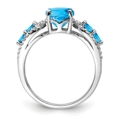 Sterling Silver Rhodium Blue Topaz & Diamond Ring