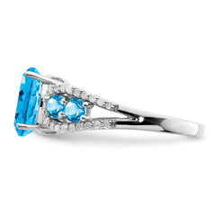 Sterling Silver Rhodium Blue Topaz & Diamond Ring