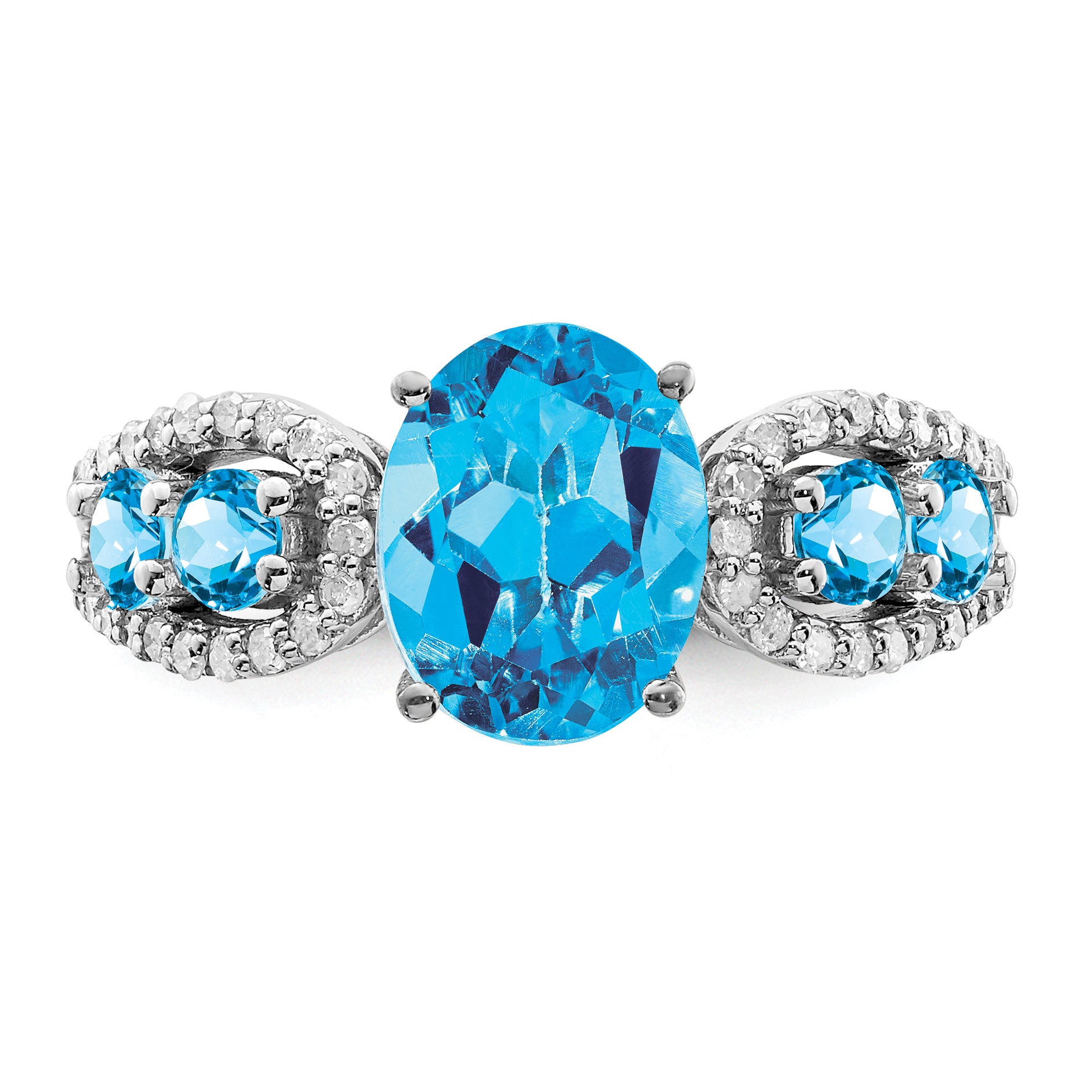 Sterling Silver Rhodium Blue Topaz & Diamond Ring