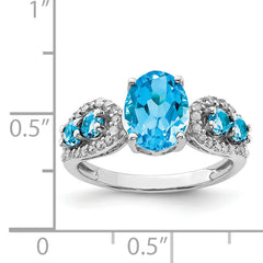 Sterling Silver Rhodium Blue Topaz & Diamond Ring