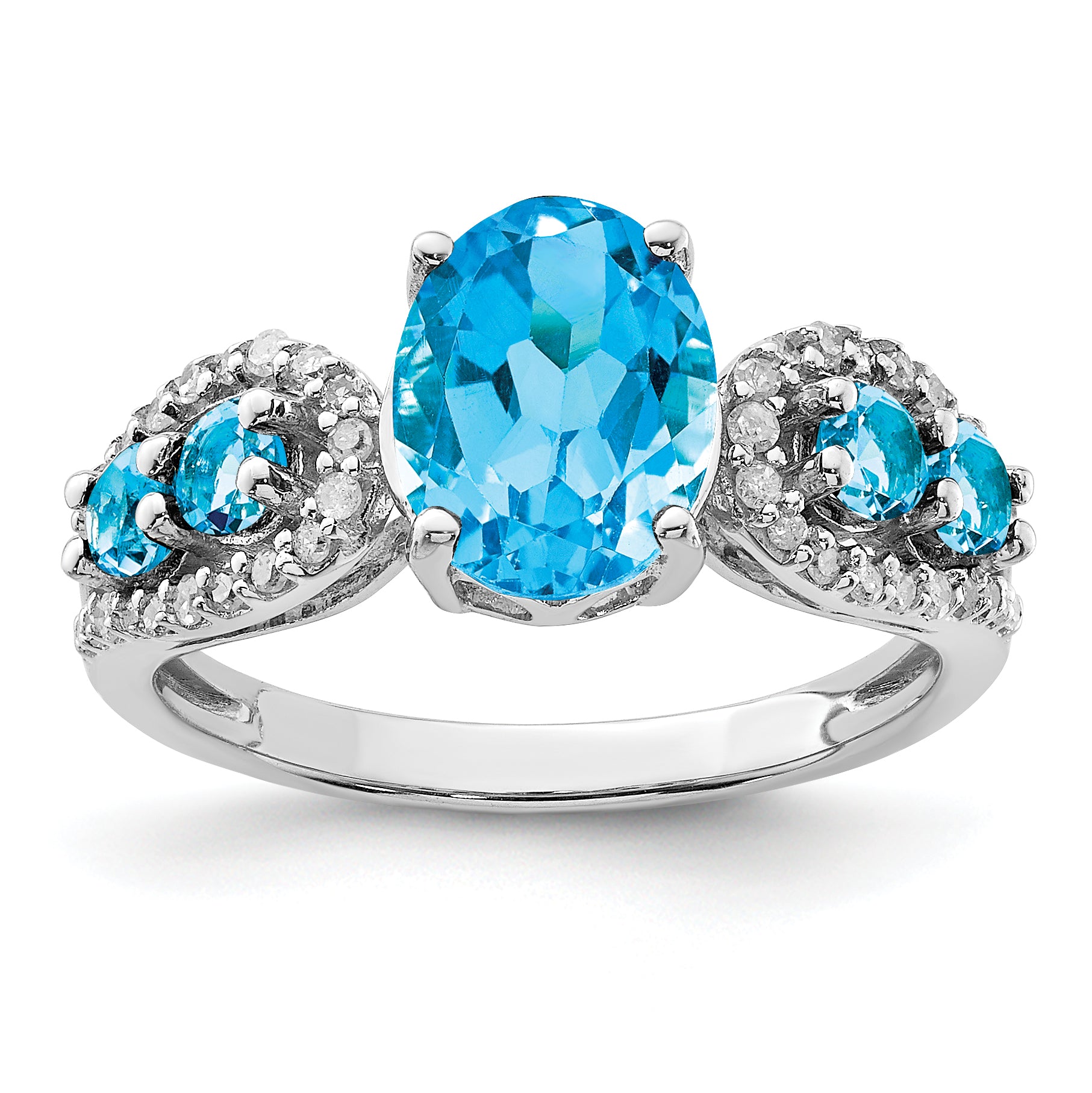 Sterling Silver Rhodium Blue Topaz & Diamond Ring