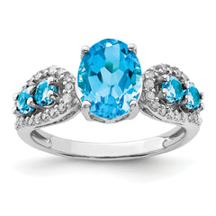 Sterling Silver Rhodium Blue Topaz & Diamond Ring