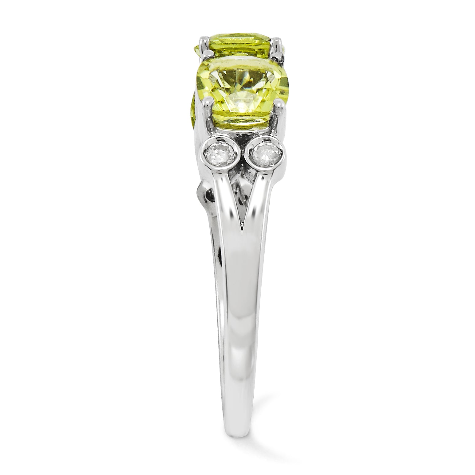 Sterling Silver Rhodium-plated Diamond & Lemon Quartz Ring