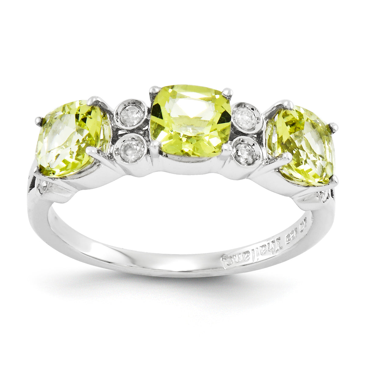 Sterling Silver Rhodium-plated Diamond & Lemon Quartz Ring