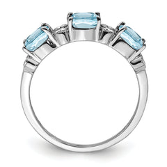 Sterling Silver Rhodium Diamond & Sky Blue Topaz Ring