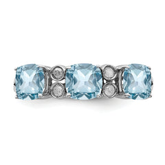 Sterling Silver Rhodium Diamond & Sky Blue Topaz Ring