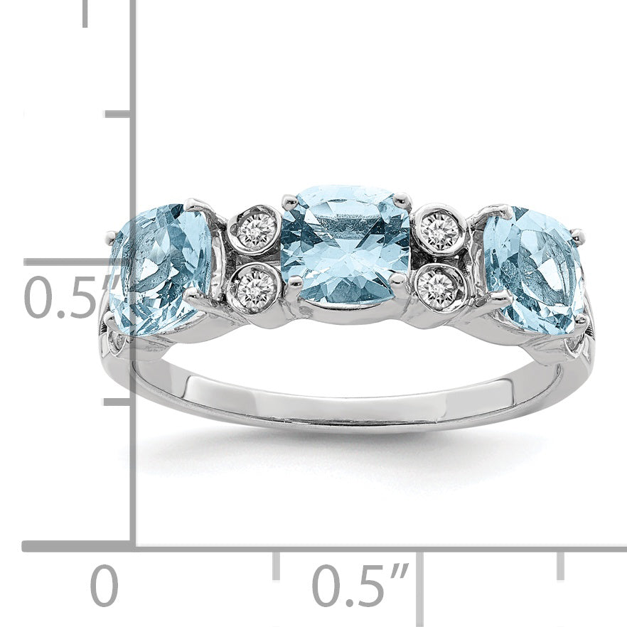 Sterling Silver Rhodium Diamond & Sky Blue Topaz Ring