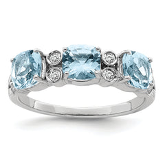 Sterling Silver Rhodium Diamond & Sky Blue Topaz Ring