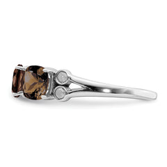 Sterling Silver Rhodium Diamond & Smoky Quartz Ring