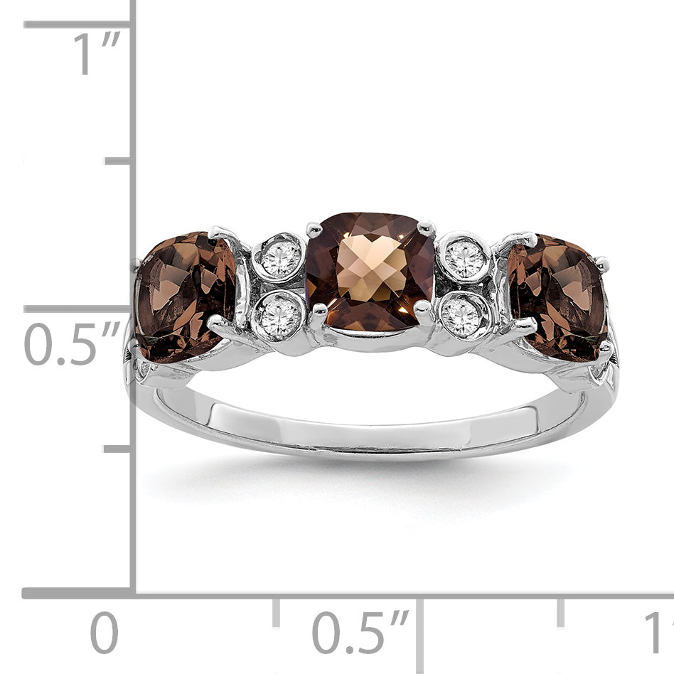 Sterling Silver Rhodium Diamond & Smoky Quartz Ring