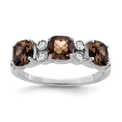 Sterling Silver Rhodium Diamond & Smoky Quartz Ring