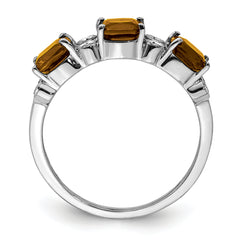 Sterling Silver Rhodium Whiskey Quartz & Diamond Ring