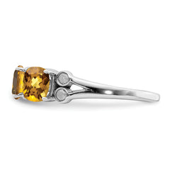 Sterling Silver Rhodium Whiskey Quartz & Diamond Ring