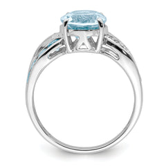 Sterling Silver Rhodium Diamond & Sky Blue Topaz Ring