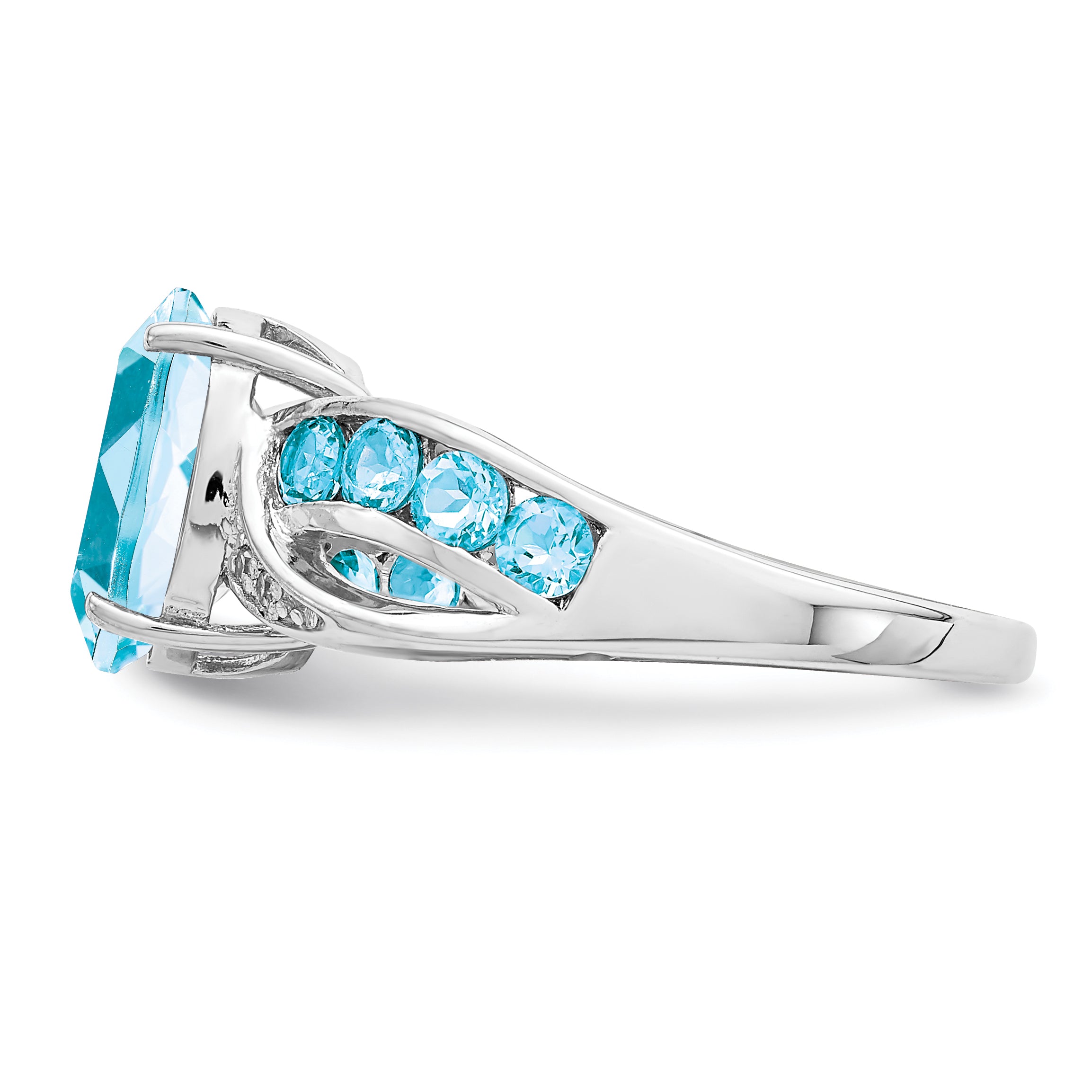 Sterling Silver Rhodium Diamond & Sky Blue Topaz Ring