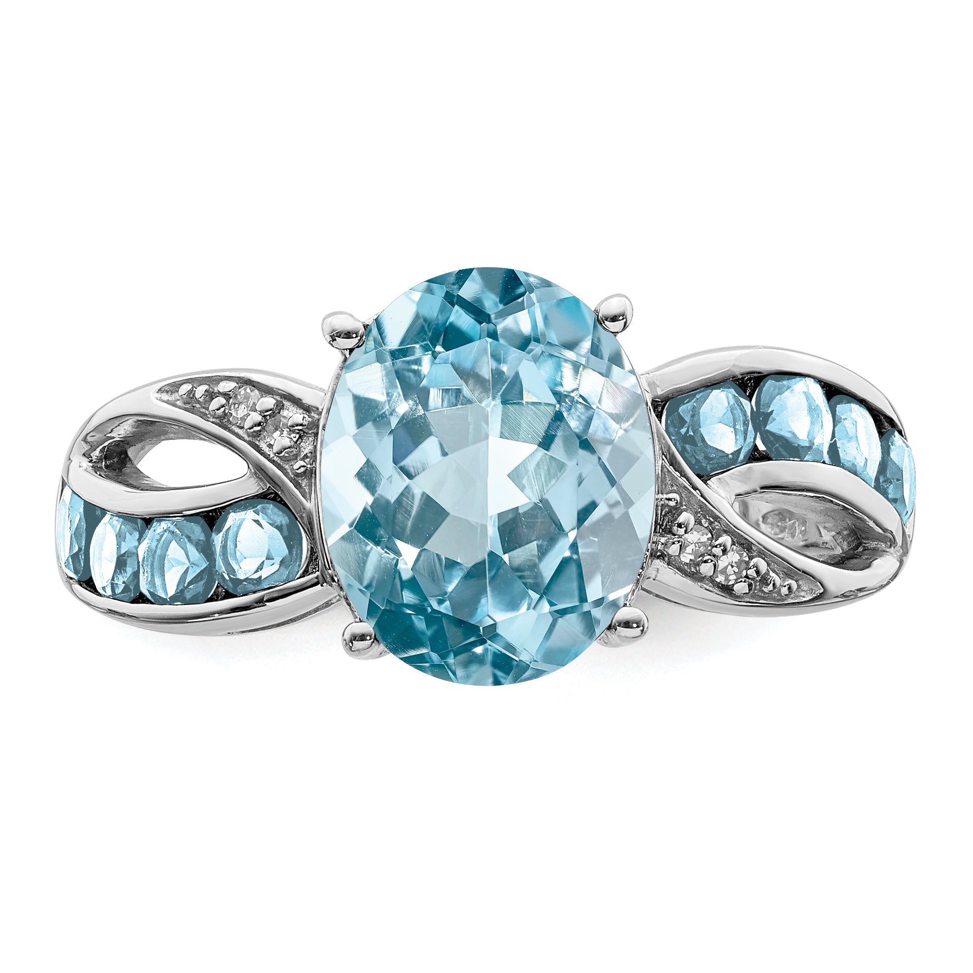 Sterling Silver Rhodium Diamond & Sky Blue Topaz Ring