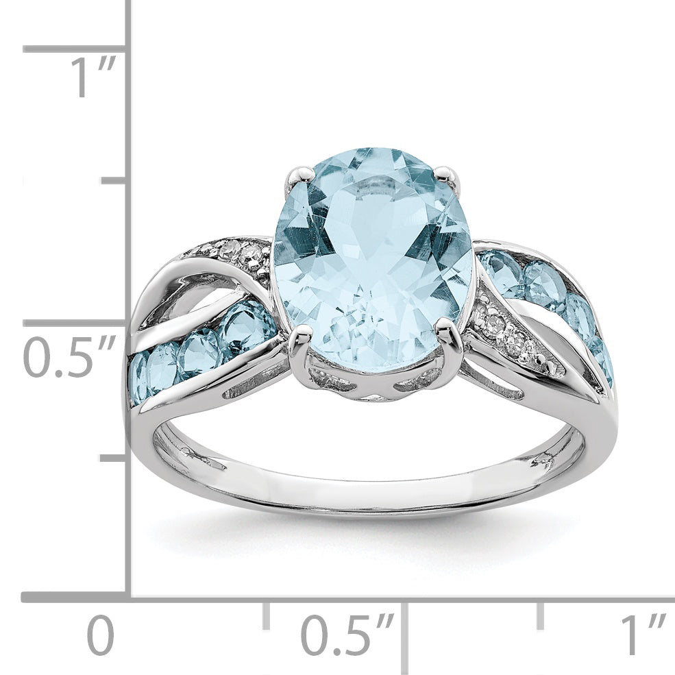 Sterling Silver Rhodium Diamond & Sky Blue Topaz Ring