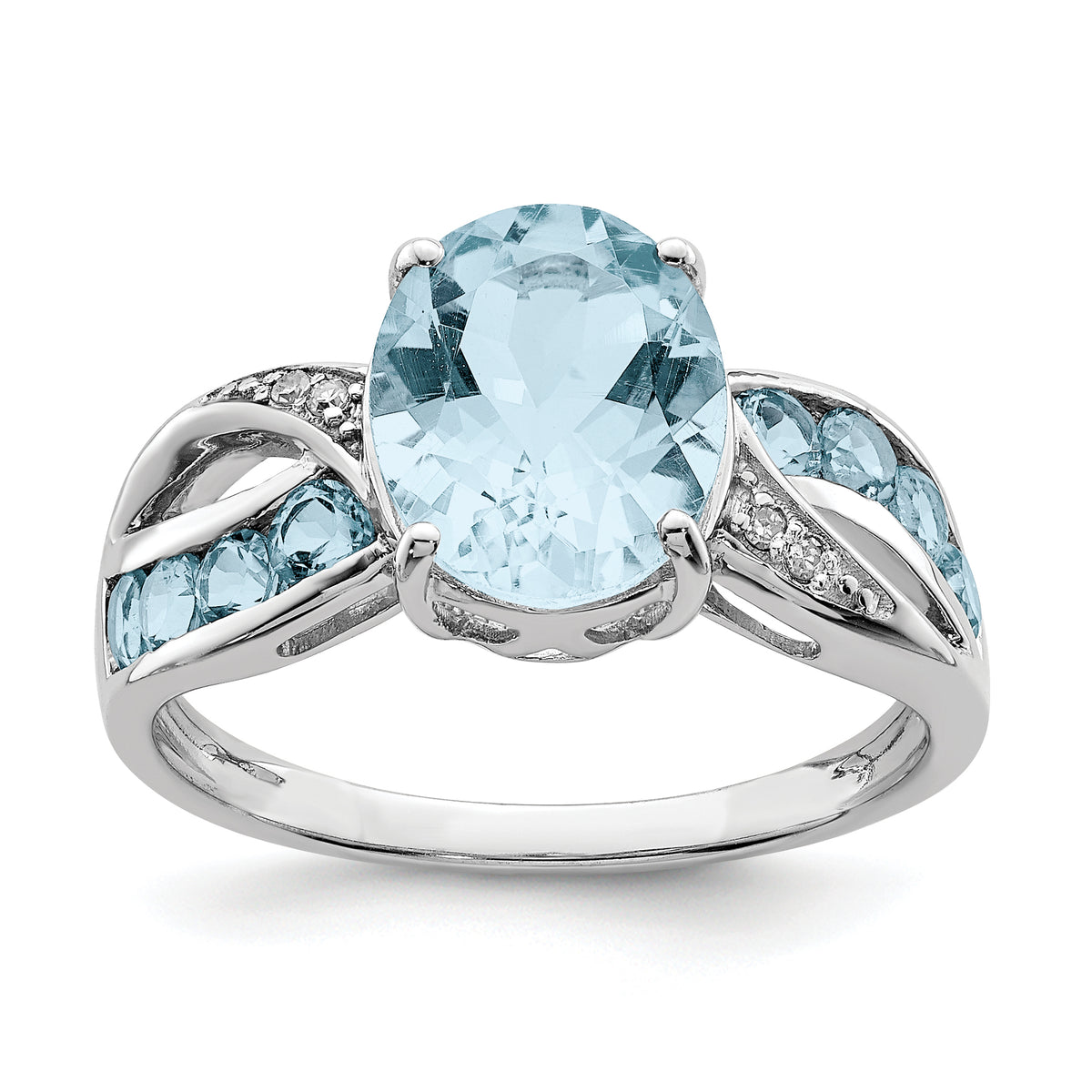 Sterling Silver Rhodium Diamond & Sky Blue Topaz Ring