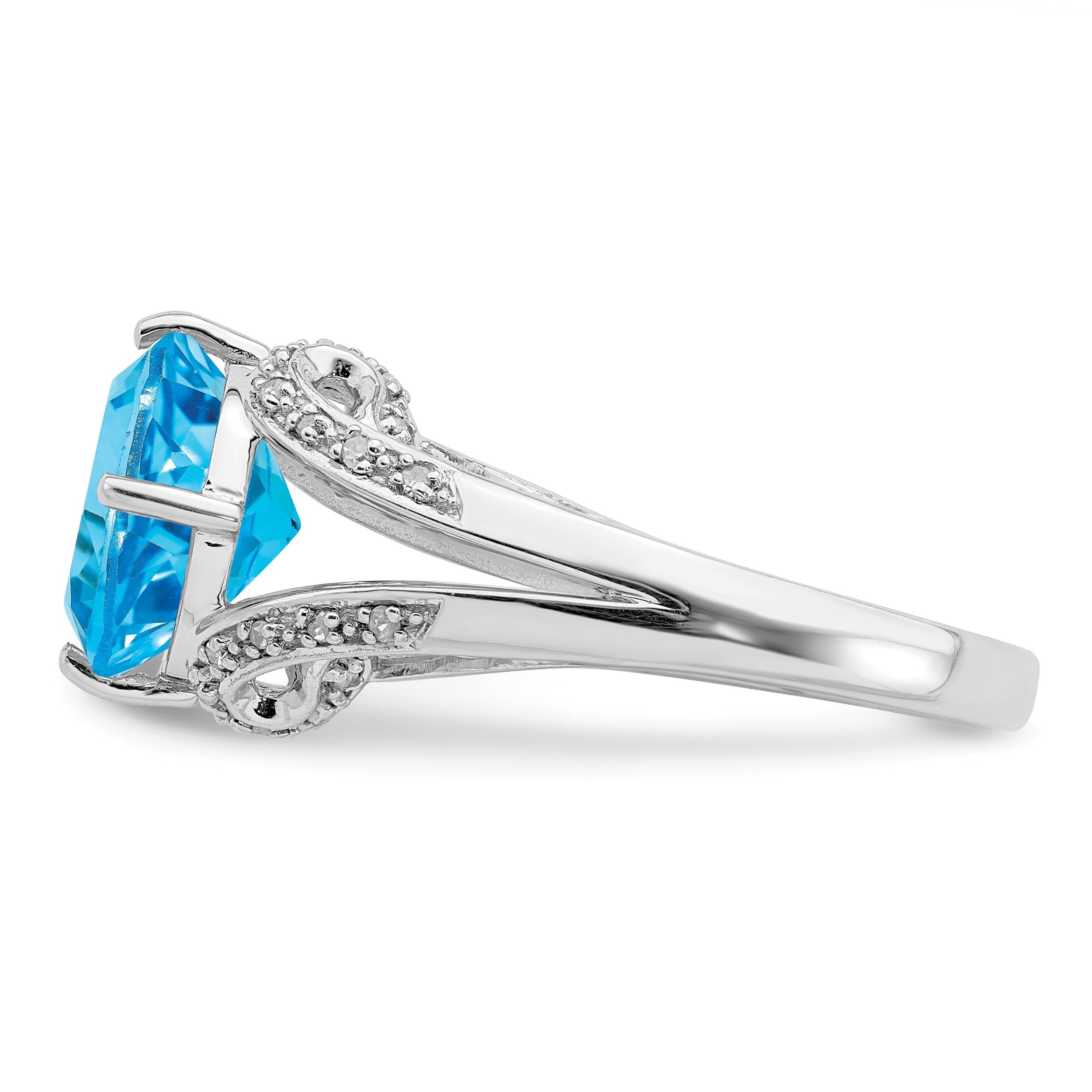 Sterling Silver Rhodium Oval Blue Topaz & Diamond Ring