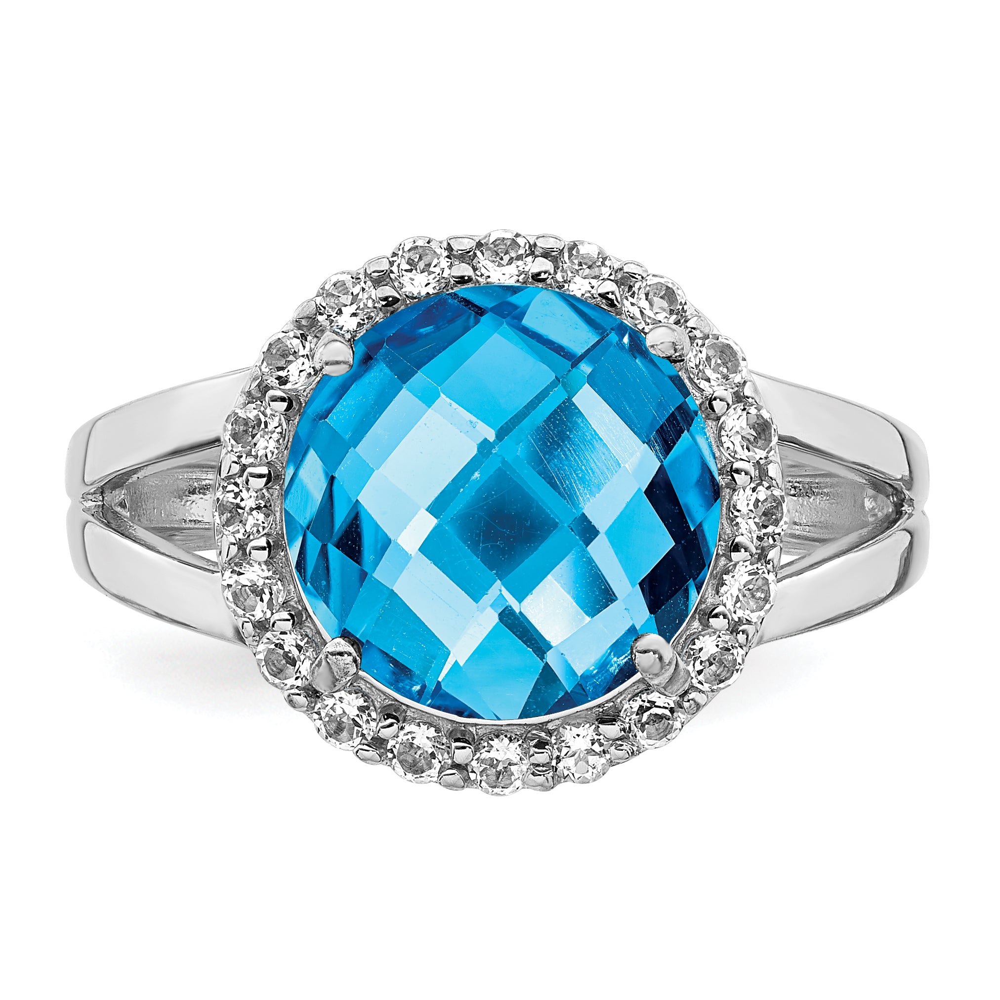 Sterling Silver Rhodium Blue & White Topaz Ring