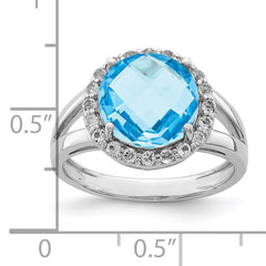 Sterling Silver Rhodium Blue & White Topaz Ring