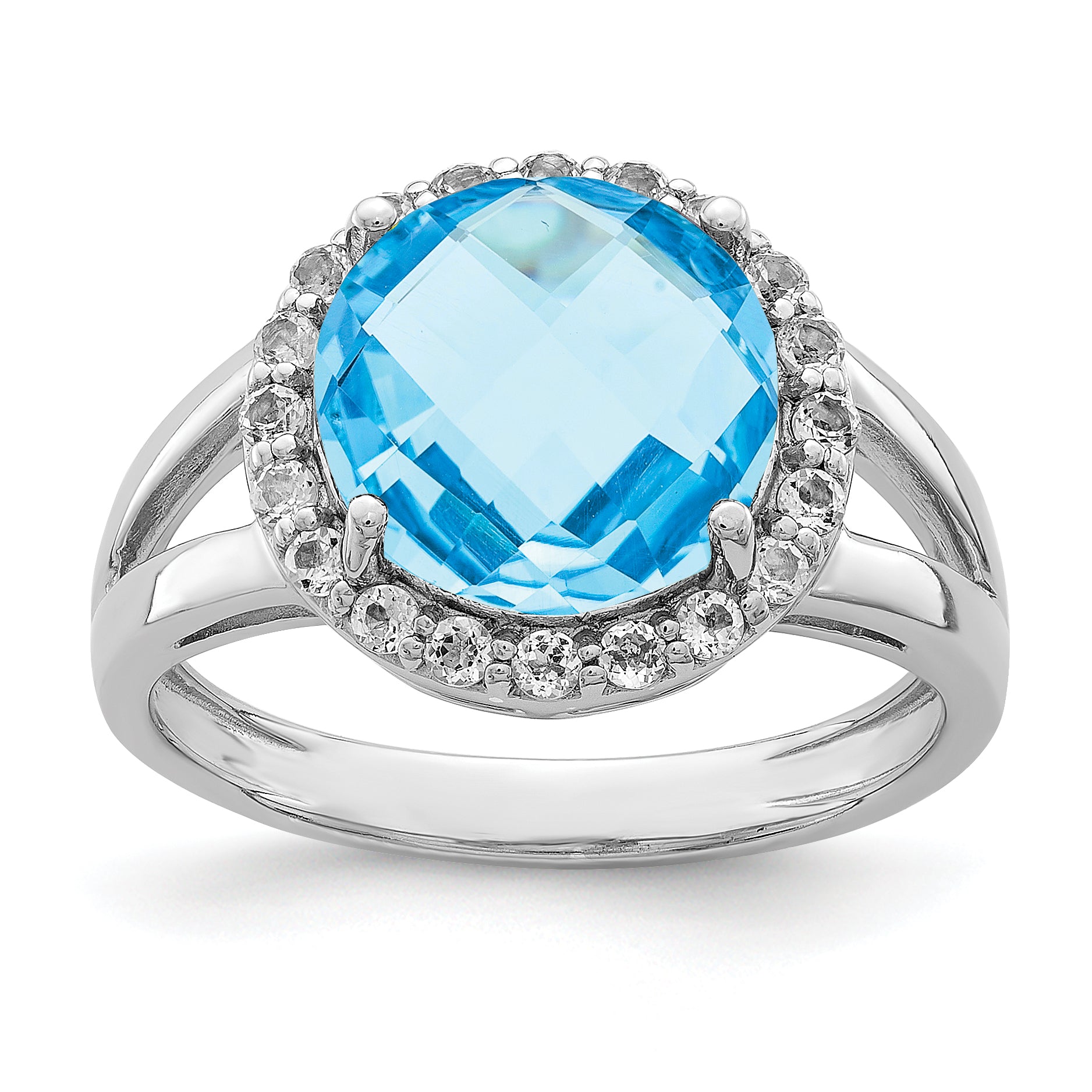 Sterling Silver Rhodium Blue & White Topaz Ring