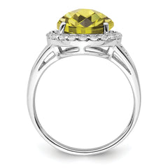 Sterling Silver Rhodium Lemon Quartz & White Topaz Ring