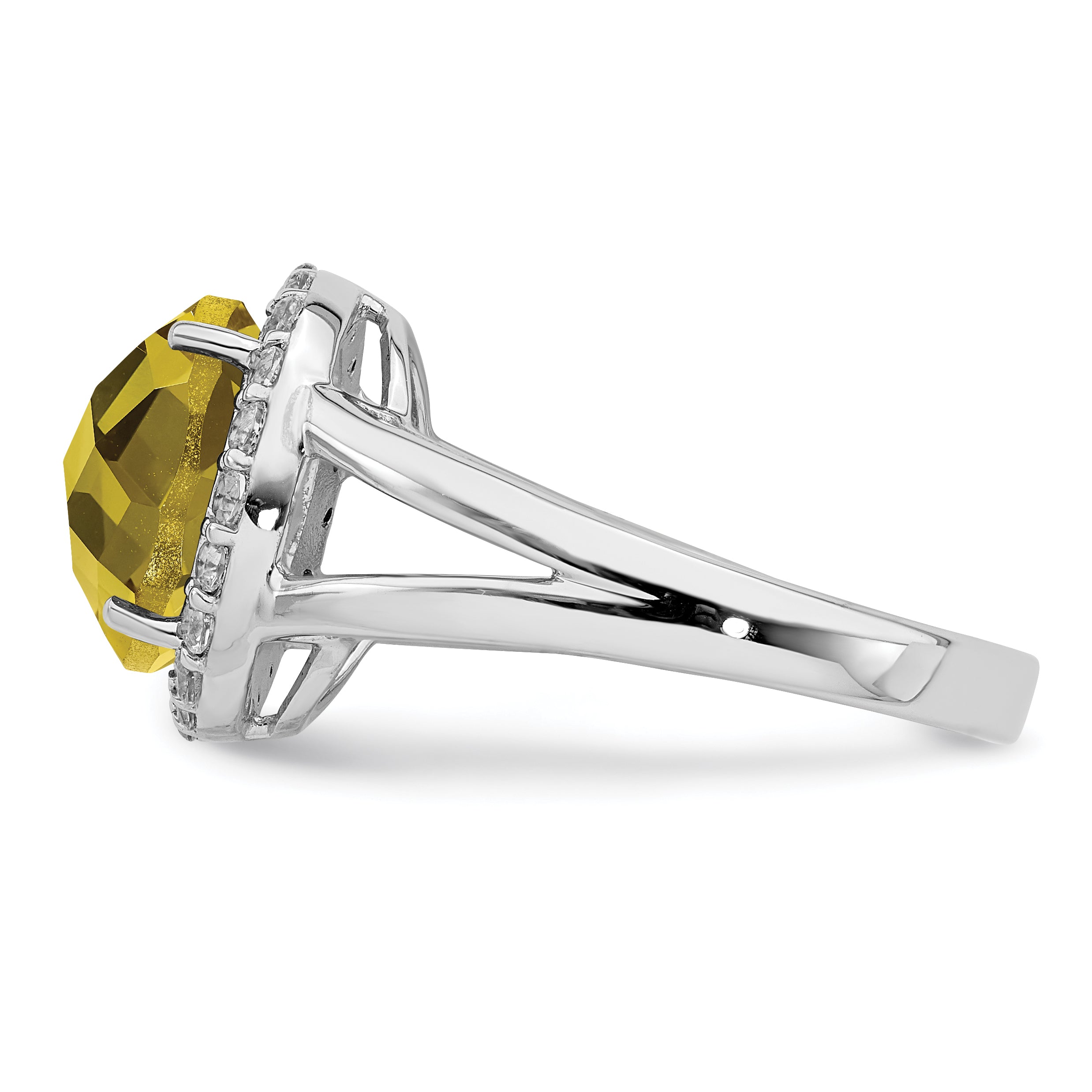 Sterling Silver Rhodium Lemon Quartz & White Topaz Ring