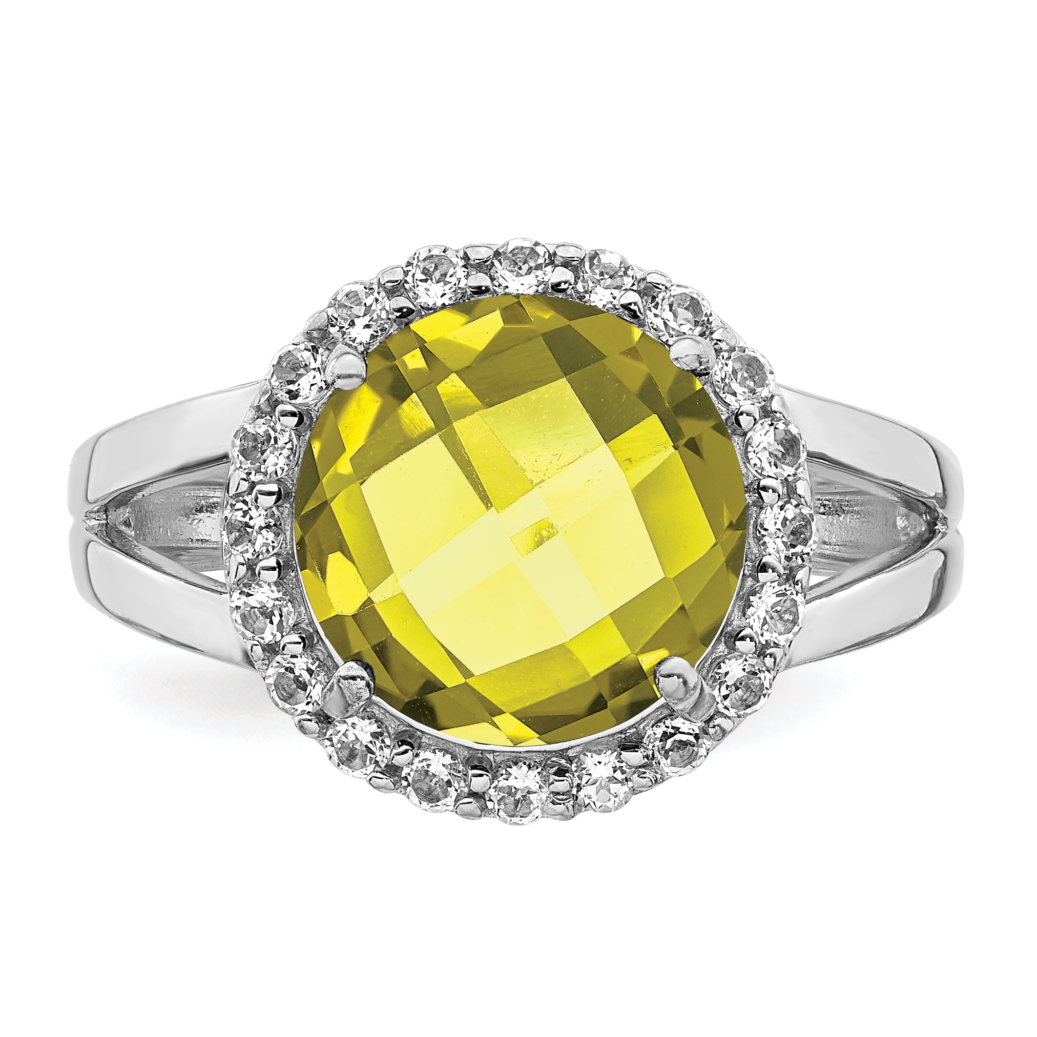 Sterling Silver Rhodium Lemon Quartz & White Topaz Ring