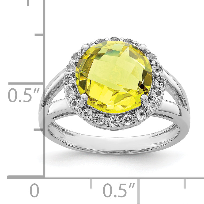 Sterling Silver Rhodium Lemon Quartz & White Topaz Ring