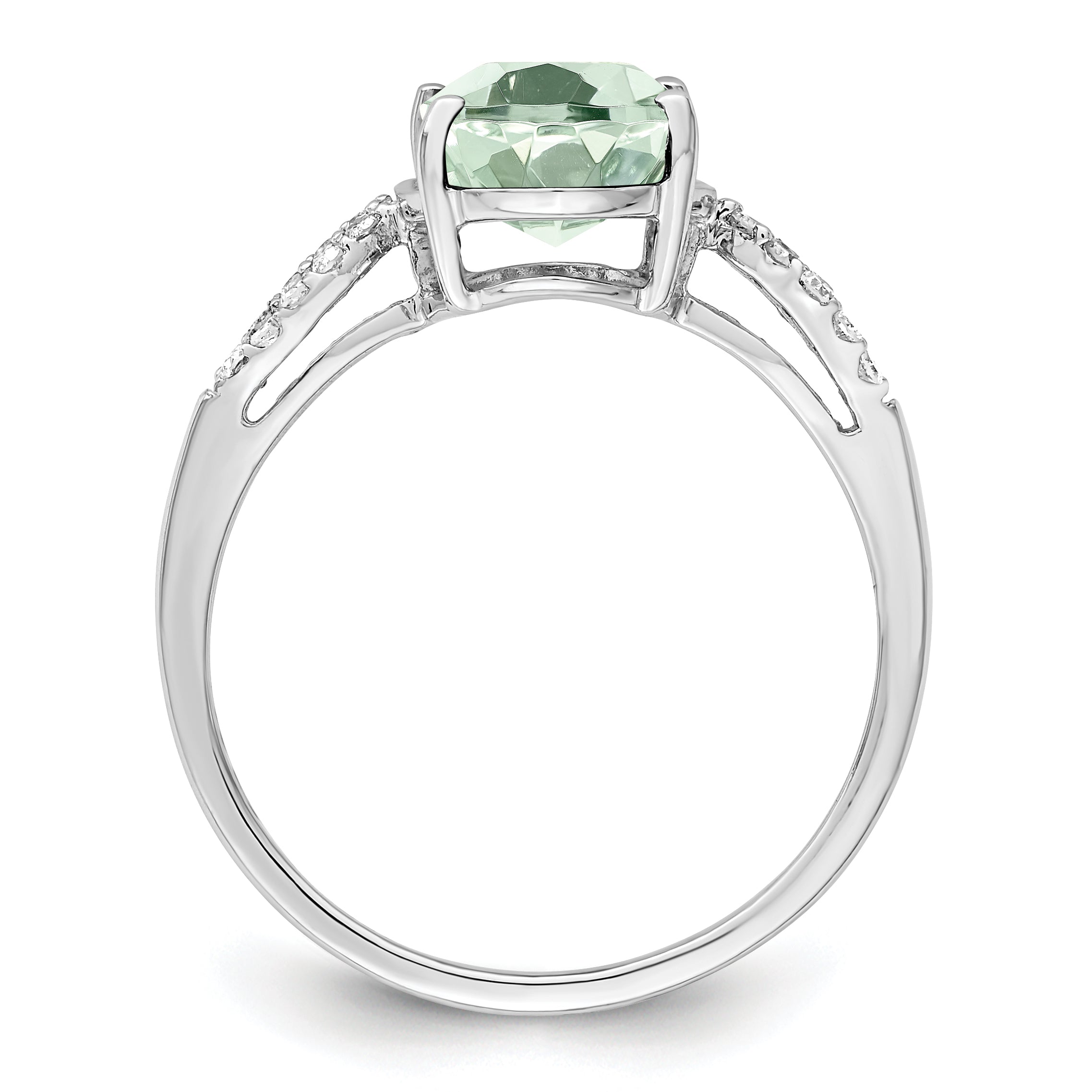 Sterling Silver Rhodium Green Quartz & Diamond Ring