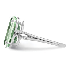 Sterling Silver Rhodium Green Quartz & Diamond Ring