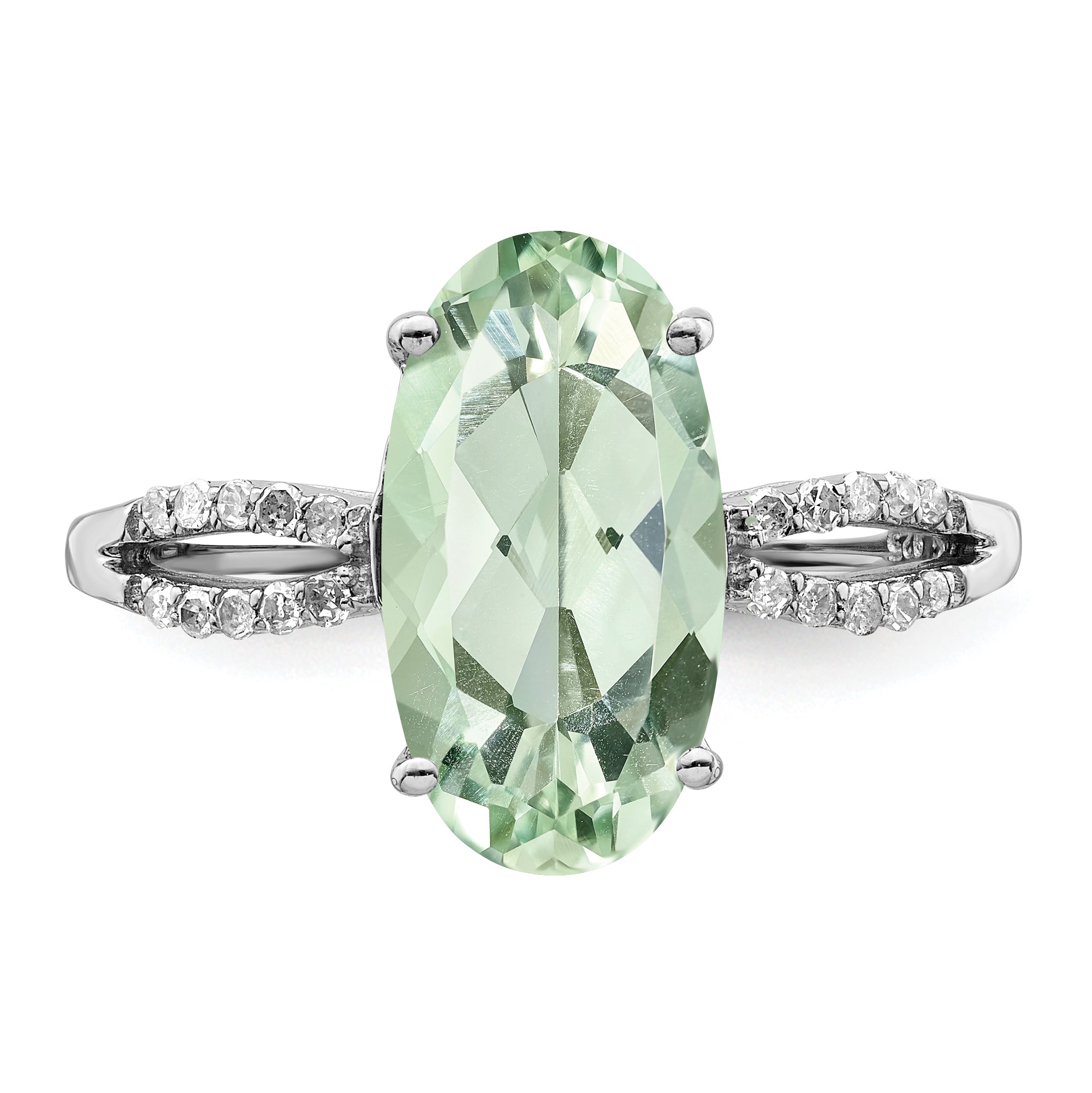 Sterling Silver Rhodium Green Quartz & Diamond Ring