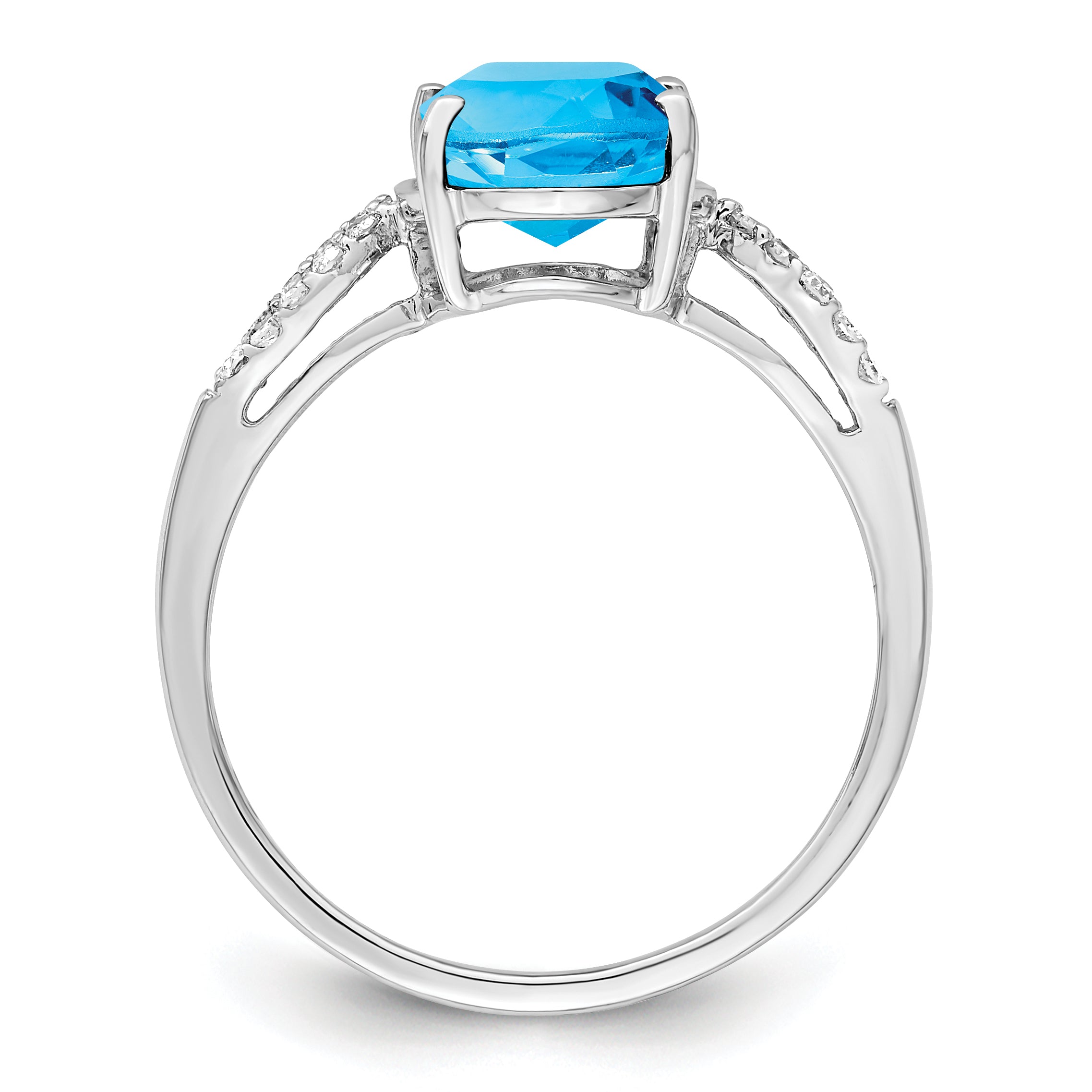 Sterling Silver Rhodium Oval Blue Topaz & Diamond Ring