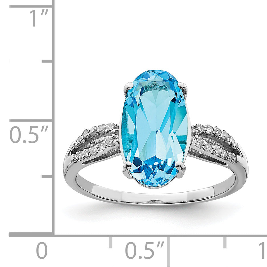 Sterling Silver Rhodium Oval Blue Topaz & Diamond Ring