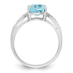 Sterling Silver Rhodium Sky Blue Topaz & Diamond Ring