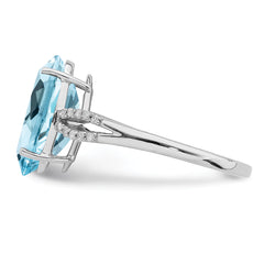 Sterling Silver Rhodium Sky Blue Topaz & Diamond Ring