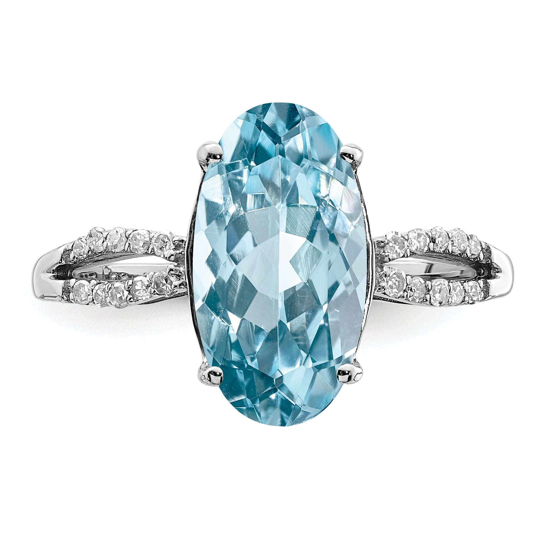 Sterling Silver Rhodium Sky Blue Topaz & Diamond Ring