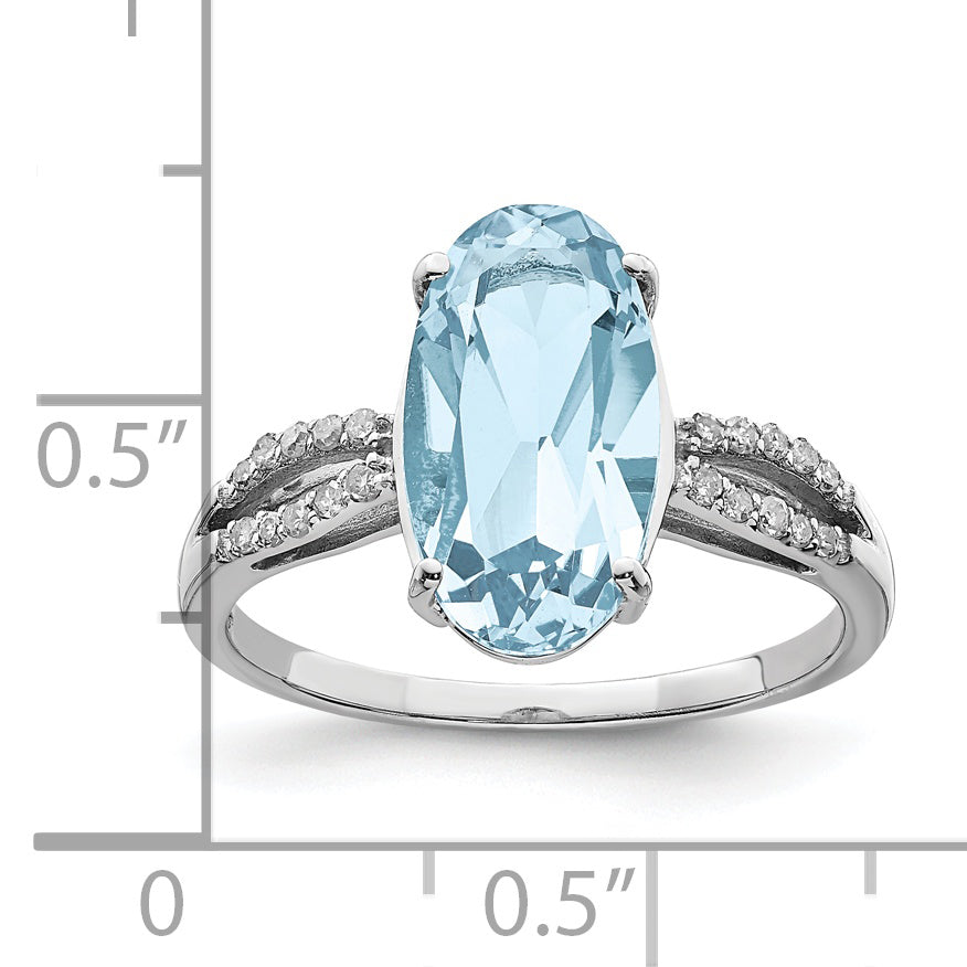 Sterling Silver Rhodium Sky Blue Topaz & Diamond Ring