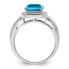 Sterling Silver Rhodium Blue Topaz & Diamond Ring