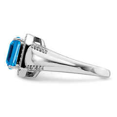 Sterling Silver Rhodium Blue Topaz & Diamond Ring