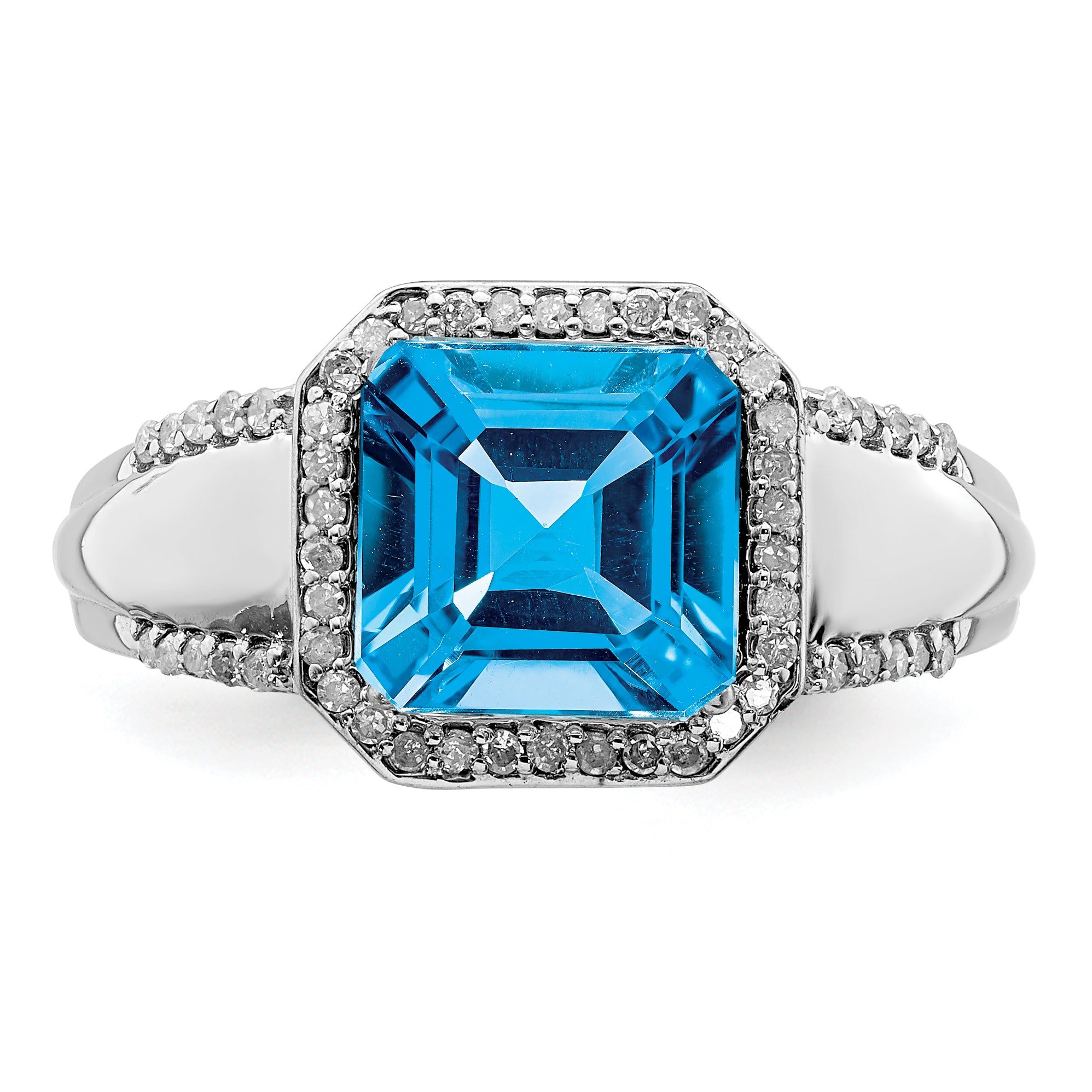 Sterling Silver Rhodium Blue Topaz & Diamond Ring