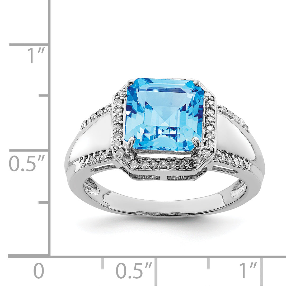 Sterling Silver Rhodium Blue Topaz & Diamond Ring