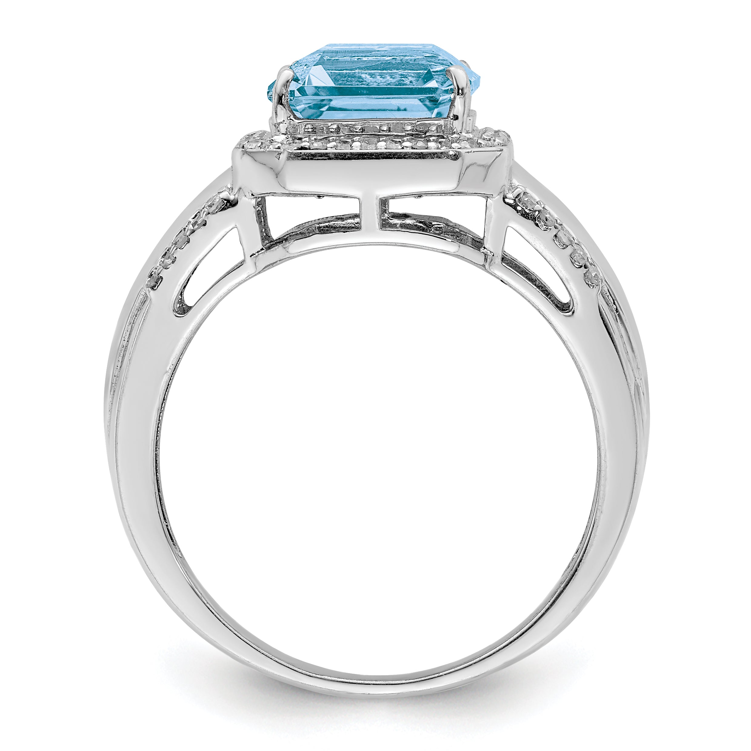 Sterling Silver Rhodium Diamond & Sky Blue Topaz Ring