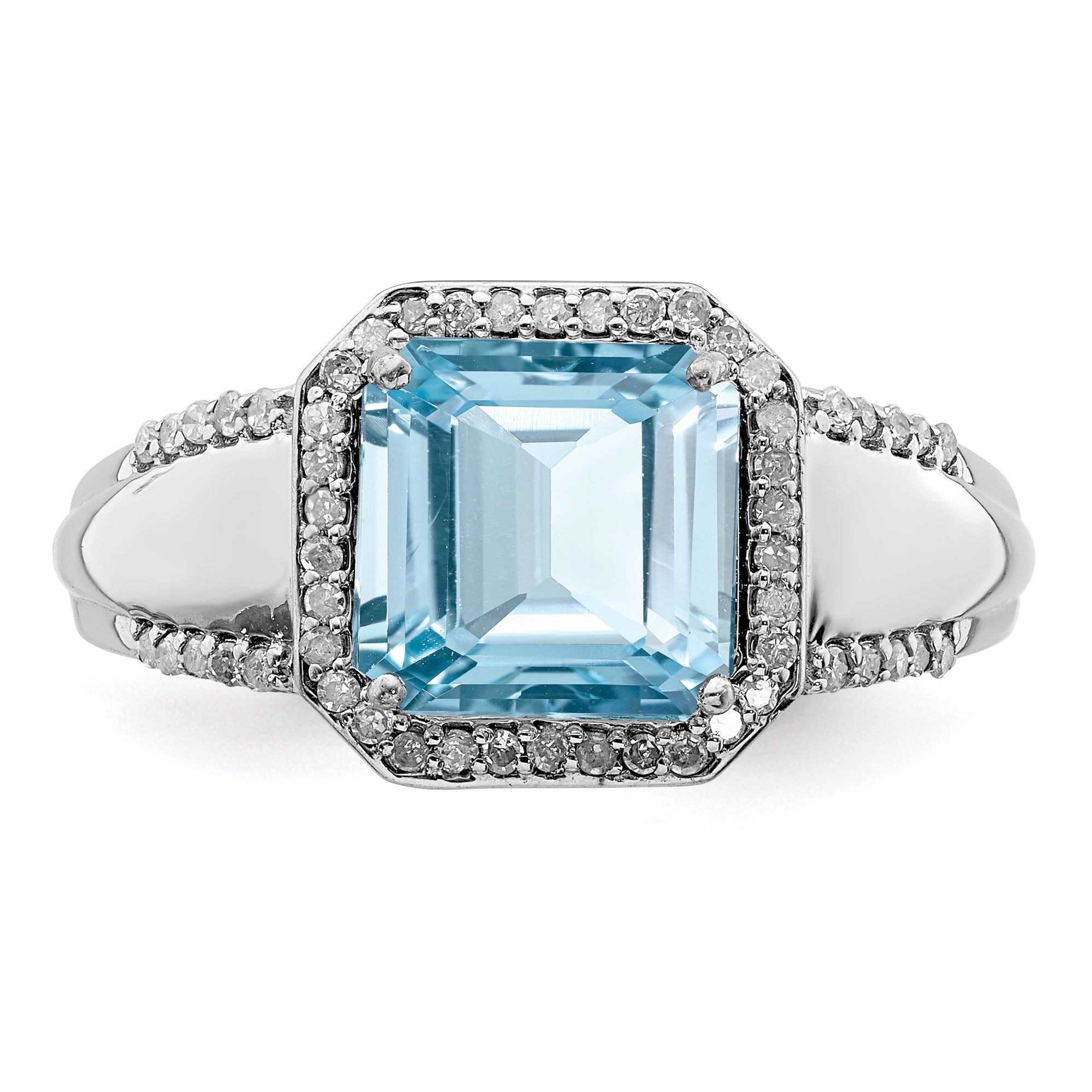 Sterling Silver Rhodium Diamond & Sky Blue Topaz Ring